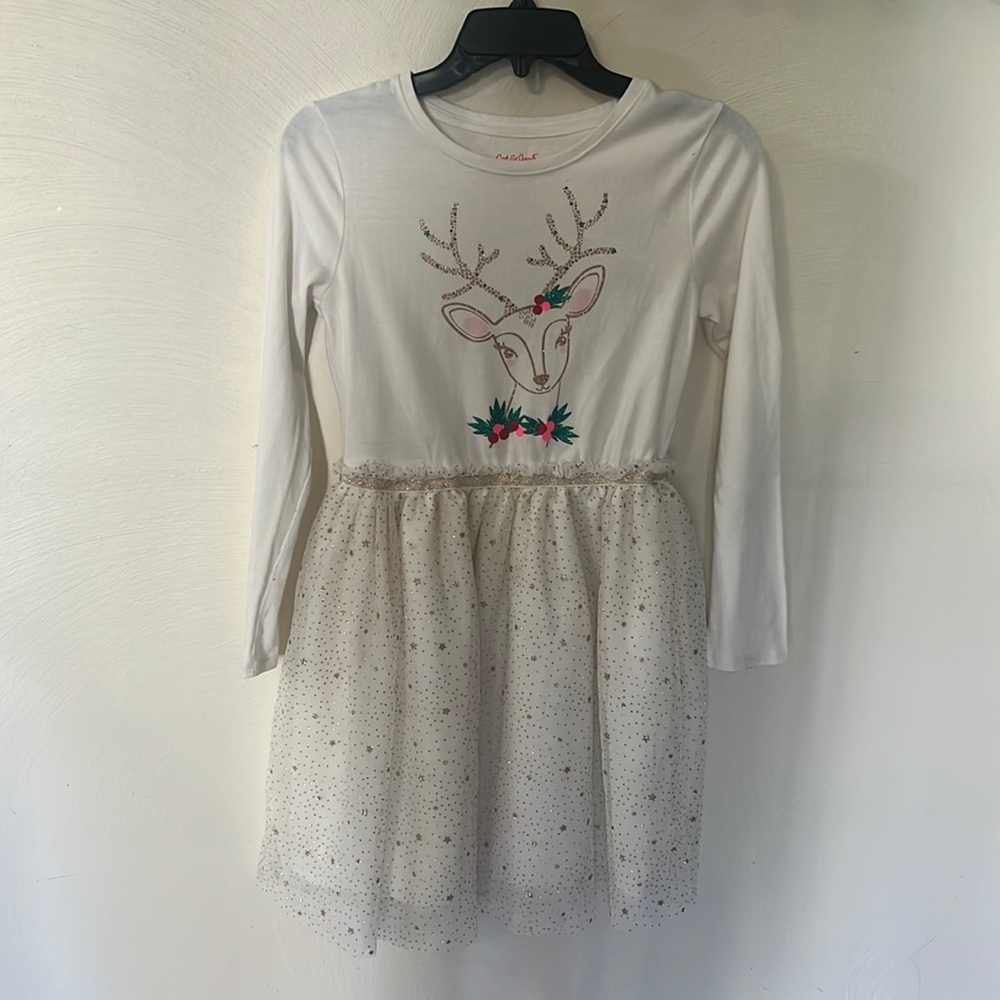 Target Christmas dress, reindeer, off-white, size 10-12 kids, gold glitter